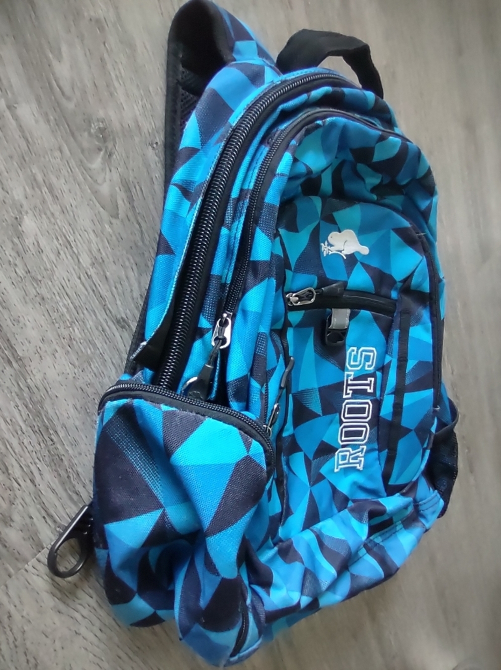 Pre Loved  Roots Blue Geometric Backpack - Picture 5 of 7